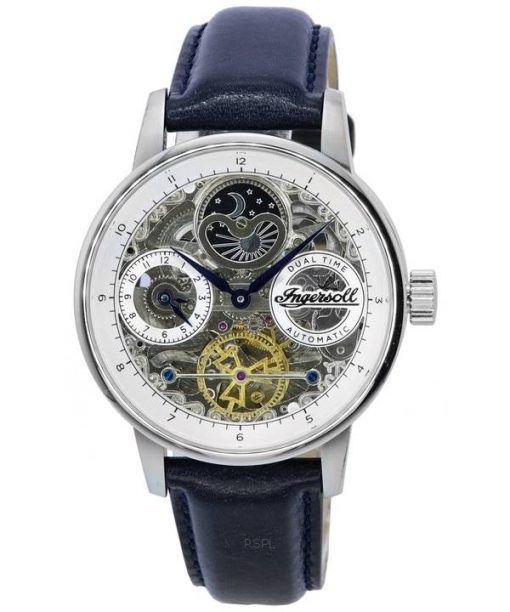 Ingersoll The Jazz Sun and Moon Phase Leather Strap Skeleton Silver Dial Automatic I07702 Mens Watch