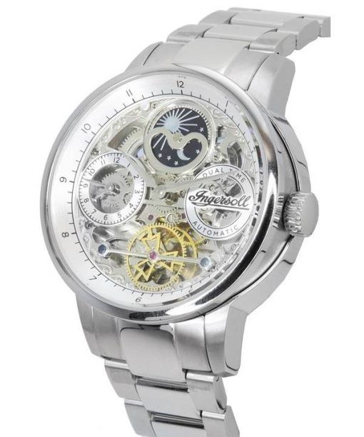 Ingersoll The Jazz Sun and Moon Phase Stainless Steel Skeleton Silver Dial Automatic I07703 Mens Watch