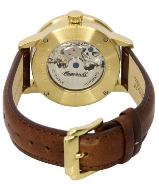 Ingersoll The Jazz Moon Phase Leather Strap Skeleton Gold Dial Automatic I07704 Mens Watch