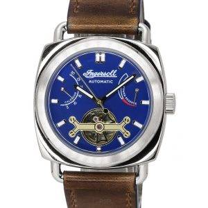 Ingersoll The Nashville Leather Strap Blue Open Heart Dial Automatic I13001 Mens Watch