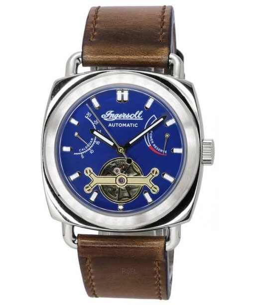 Ingersoll The Nashville Leather Strap Blue Open Heart Dial Automatic I13001 Mens Watch