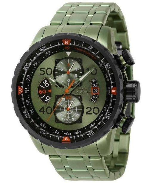 Invicta Aviator Chronograph Stainless Steel Green Dial Quartz 40703 100M Men's Watch