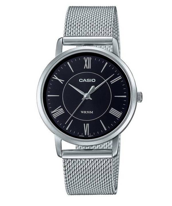 Casio Enticer Stainless Steel Mesh Black Dial Quartz LTP-B110M-1AV LTPB110M-1 Women's Watch