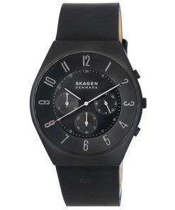 Skagen Grenen Chronograph Midnight Leather Strap Black Dial Quartz SKW6843 Men's Watch