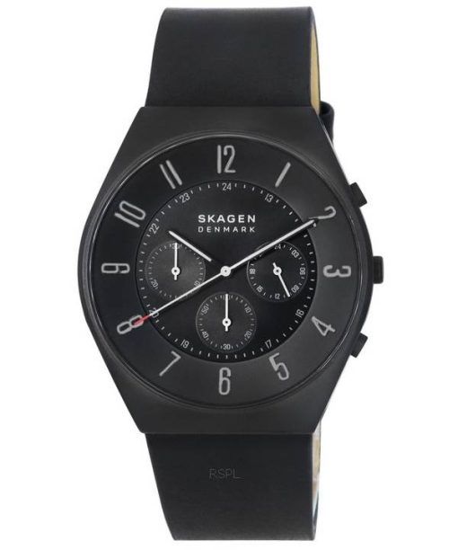 Skagen Grenen Chronograph Midnight Leather Strap Black Dial Quartz SKW6843 Men's Watch