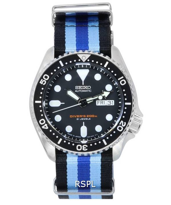 Seiko Black Dial Automatic Diver's SKX007J1-var-NATO20 200M Men's Watch