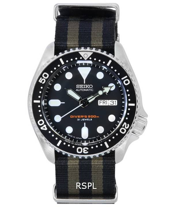 Seiko Black Dial Automatic Diver's SKX007J1-var-NATO21 200M Men's Watch