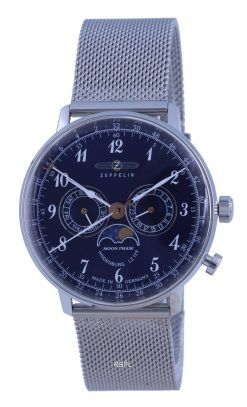 Zeppelin LZ 129 Hindenburg Moon Phase Blue Dial Quartz 7036M-3 7036M3 Mens Watch