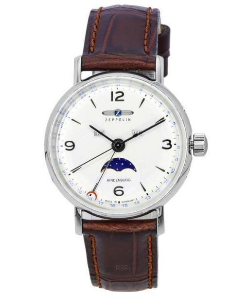 Zeppelin LZ 129 Hindenburg Leather Strap Moon Phase Beige Dial Quartz 80775 Men's Watch
