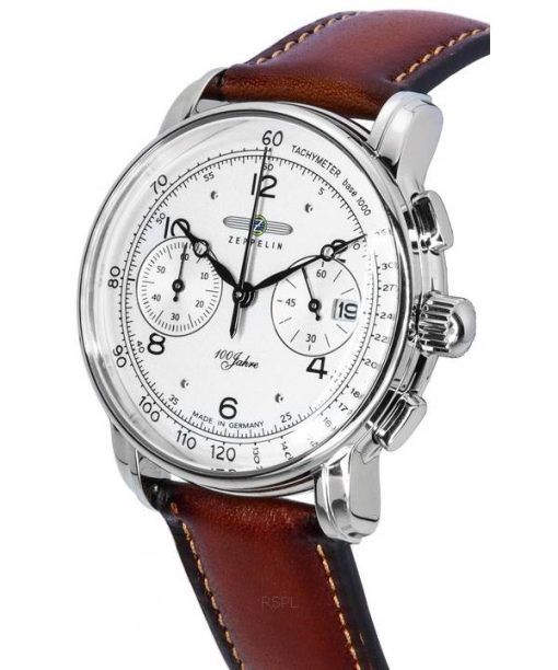 Zeppelin 100 Jahre Chronograph Leather Strap White Dial Quartz 86761 Men's Watch