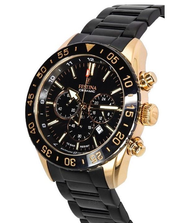 Festina Ceramic Chronograph Black Dial Quartz 20578-1 100M Men's Watch