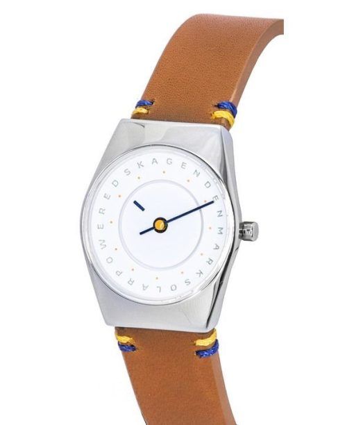 Skagen Grenen Lille Solar Hola Light Brown Leather Strap White Dial SKW3086 Women's Watch