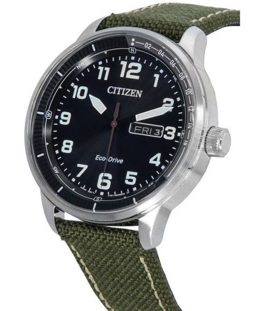 Citizen Urban Eco-Drive Green Nylon Strap Black Dial BM8590-10E 100M Men's Watch