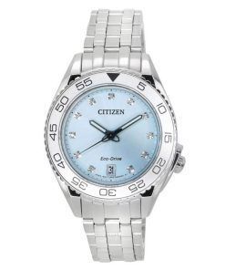 Citizen Carson Eco-Drive Carson Diamond Accents Stainless Steel Light Blue Dial FE6161-54L 100M Women's Watch
