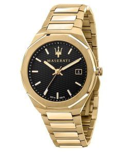 Maserati Stile Gold Tone Stainless Steel Black Dial Quartz R8853142004 100M Mens Watch