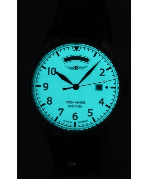 Iron Annie Cockpit Flight Control Leather Strap Full Luminous Beige Dial Automatic 51645 Mens Watch