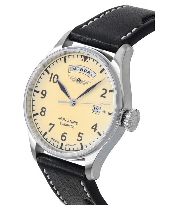 Iron Annie Cockpit Flight Control Leather Strap Full Luminous Beige Dial Automatic 51645 Mens Watch