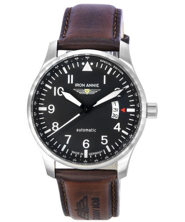 Iron Annie F13 Tempelhof Leather Strap Black Dial Automatic 56642 100M Mens Watch