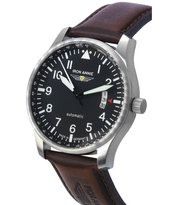 Iron Annie F13 Tempelhof Leather Strap Black Dial Automatic 56642 100M Mens Watch