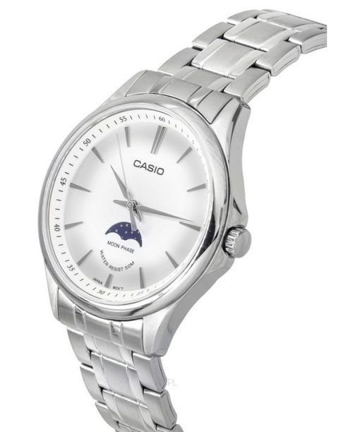 Casio Standard Analog Moon Phase Stainless Steel Silver Dial Quartz MTP-M100D-7A Men's Watch