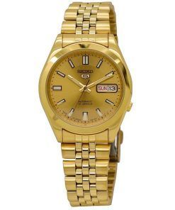 Seiko 5 Gold Tone Jubilee Bracelet Gold Dial 21 Jewels Automatic SNKF82J1 Mens Watch