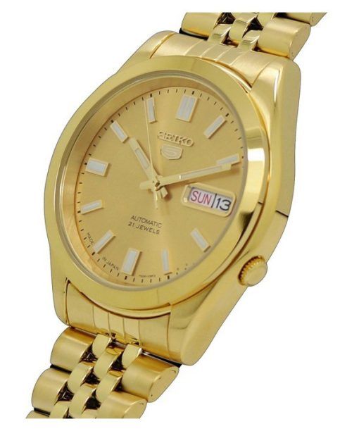 Seiko 5 Gold Tone Jubilee Bracelet Gold Dial 21 Jewels Automatic SNKF82J1 Mens Watch