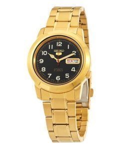 Seiko 5 Gold Tone Stainless Steel Black Dial 21 Jewels Automatic SNKK40J1 Mens Watch