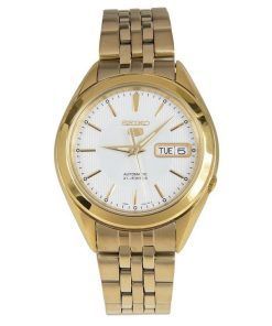 Seiko 5 Gold Tone Stainless Steel White Dial 21 Jewels Automatic SNKL26K1 Mens Watch