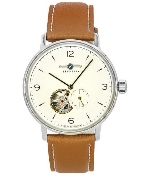 Zeppelin LZ129 Hindenburg Leather Strap Open Heart Beige Dial Automatic 80665N Mens Watch