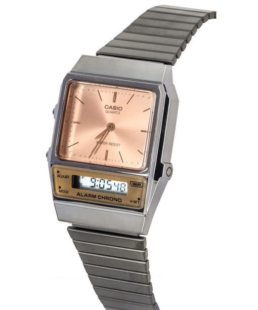 Casio Vintage Analog Digital Stainless Steel Salmon Dial Quartz AQ-800ECGG-4A AQ800ECGG-4 Unisex Watch