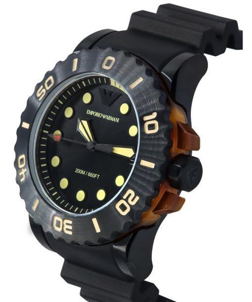 Emporio Armani Aqua Black Polyurethane Strap Black Dial Quartz Divers AR11539 200M Mens Watch