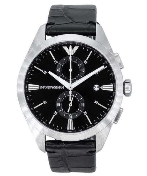 Emporio Armani Claudio Chronograph Black Leather Strap Black Dial Quartz AR11542 Mens Watch