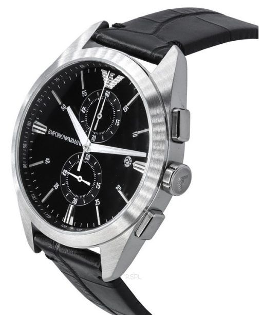 Emporio Armani Claudio Chronograph Black Leather Strap Black Dial Quartz AR11542 Mens Watch