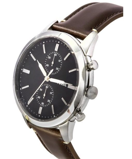 Fossil Townsman Chronograph Brown LiteHide Leather Strap Black Dial Quartz FS5967SET Mens Watch With Gift Set