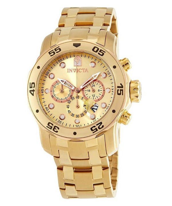 Invicta Pro Diver Scuba Chronograph Stainless Steel Gold Tone Dial Quartz Divers 80071 200M Mens Watch