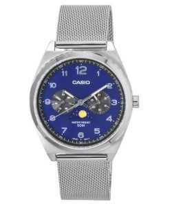 Casio Standard Analog Stainless Steel Mesh Bracelet Moon Phase Blue Dial Quartz MTP-M300M-2A MTPM300M-2 Mens Watch