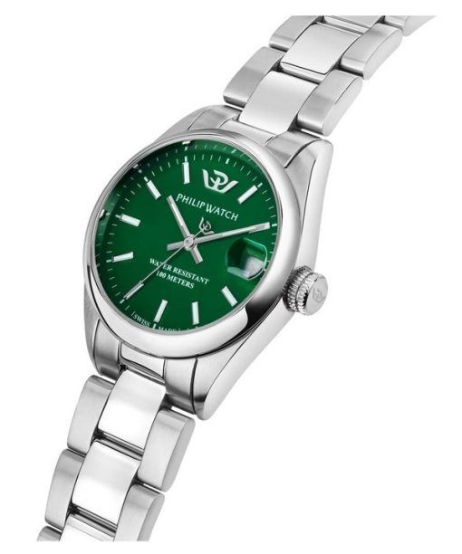 Philip Watch Caribe Urban Stainless Steel Green Dial Quartz R8253597647 100M Mens Watch