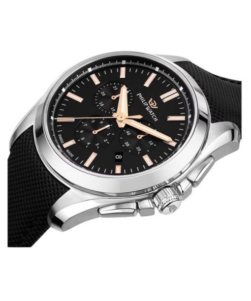 Philip Watch Amalfi Chronograph Leather Strap Black Dial Quartz R8271618002 100M Mens Watch