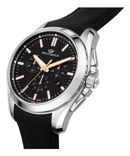 Philip Watch Amalfi Chronograph Leather Strap Black Dial Quartz R8271618002 100M Mens Watch