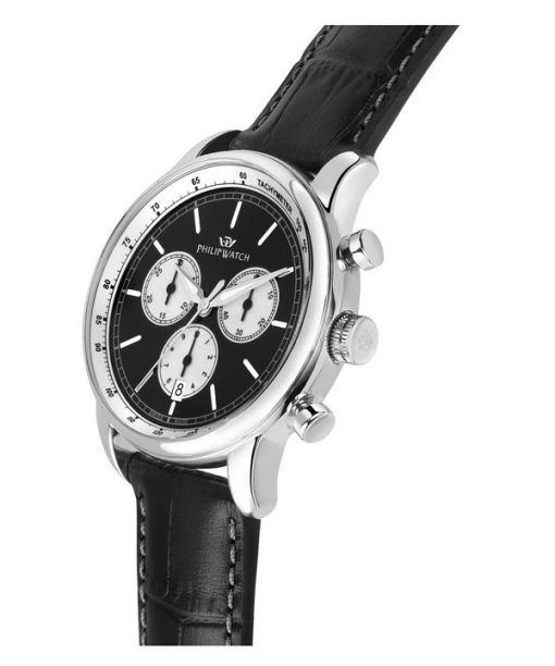 Philip Watch Anniversary Chronograph Leather Strap Black Dial Quartz R8271650002 100M Mens Watch