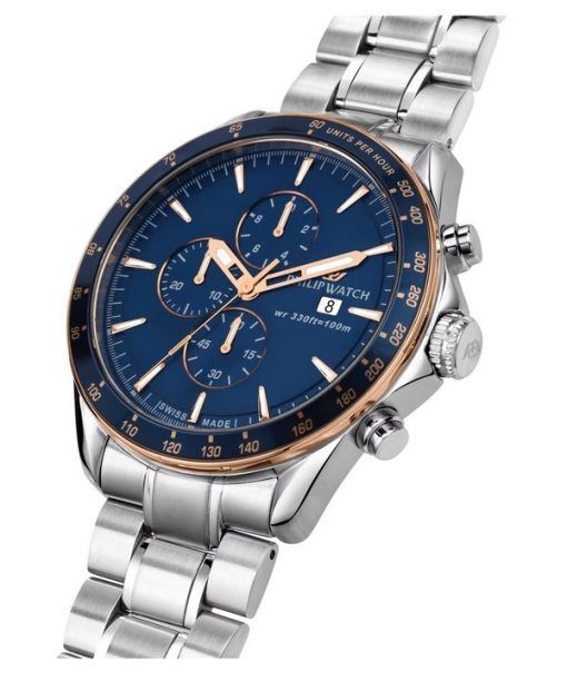 Philip Watch Blaze Chronograph Stainless Steel Blue Dial Quartz R8273995006 100M Mens Watch