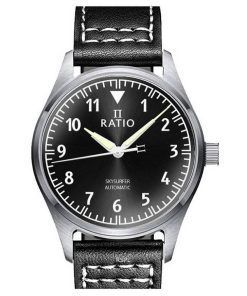 Ratio Skysurfer Pilot Black Sunray Dial Leather Automatic RTS305 200M Mens Watch