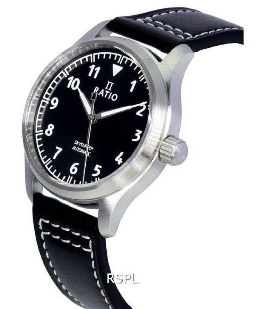 Ratio Skysurfer Pilot Black Sunray Dial Leather Automatic RTS305 200M Mens Watch