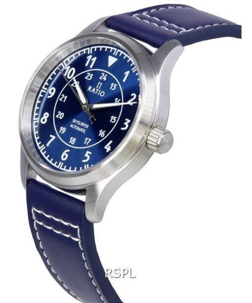 Ratio Skysurfer Pilot Blue Sunray Dial Leather Automatic RTS309 200M Mens Watch