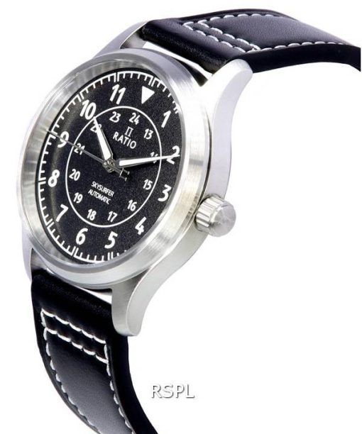 Ratio Skysurfer Pilot Black Textured Dial Leather Automatic RTS310 200M Mens Watch