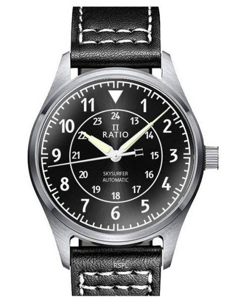 Ratio Skysurfer Pilot Black Sunray Dial Leather Automatic RTS314 200M Mens Watch
