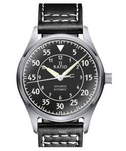 Ratio Skysurfer Pilot Black Textured Dial Leather Automatic RTS320 200M Mens Watch