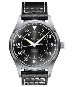 Ratio Skysurfer Pilot Black Sunray Dial Leather Automatic RTS321 200M Mens Watch