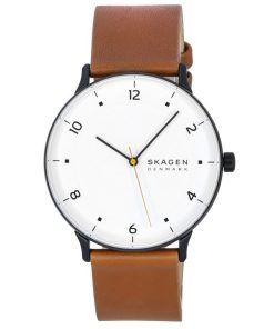 Skagen Riis Medium Brown Leather Strap White Dial Quartz SKW6883 Mens Watch