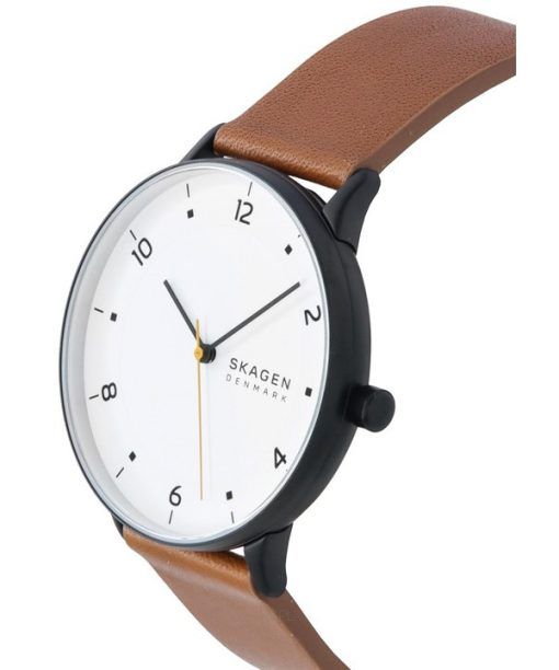 Skagen Riis Medium Brown Leather Strap White Dial Quartz SKW6883 Mens Watch